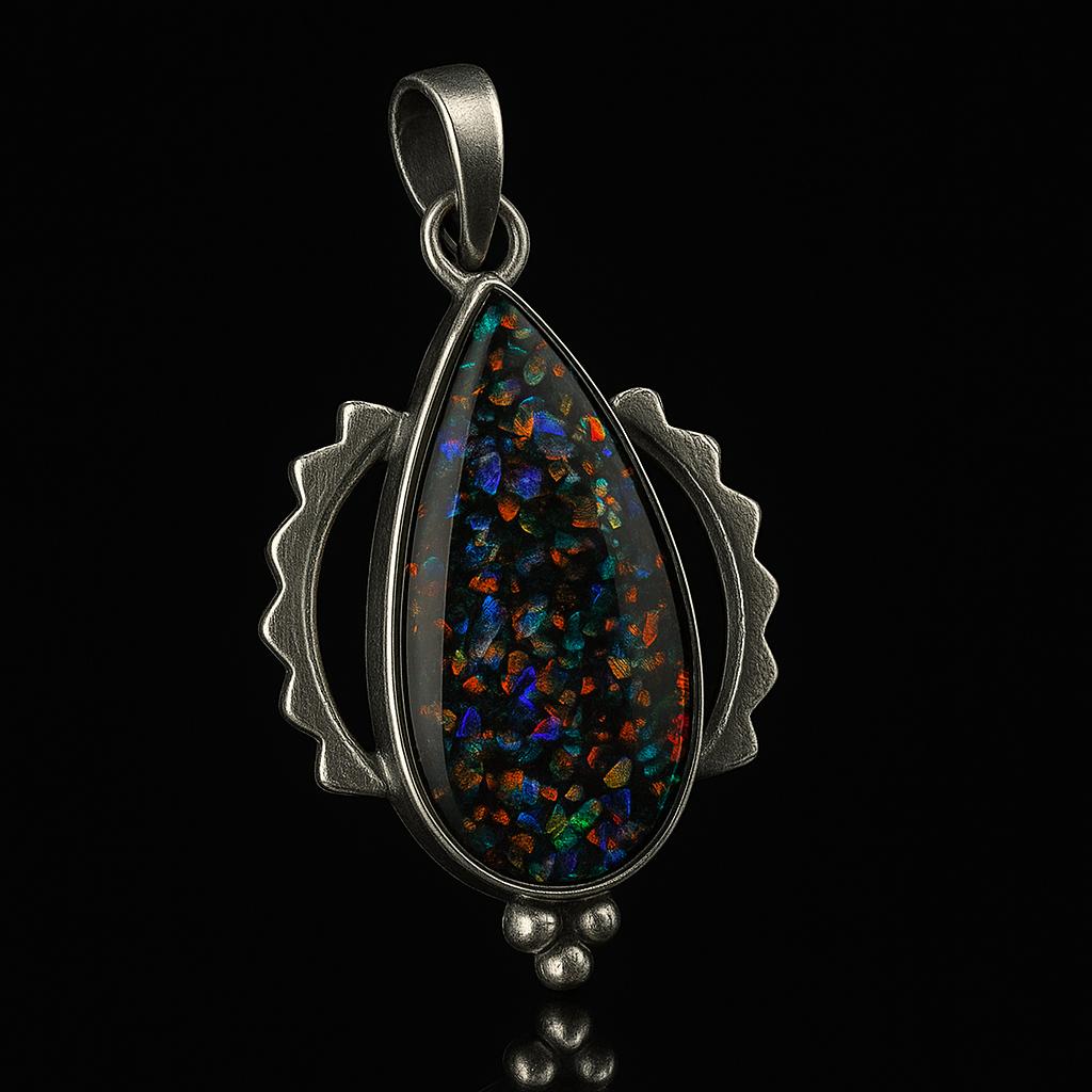 Natural Opal Pendant 925 Sterling Silver 35 ct Multicolor Pear Jewelry October Birthday Birthstone