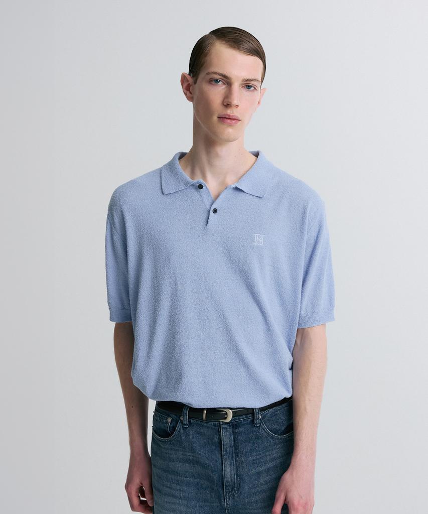 Liimaen Boucle Knit Polo Shirt Ocean
