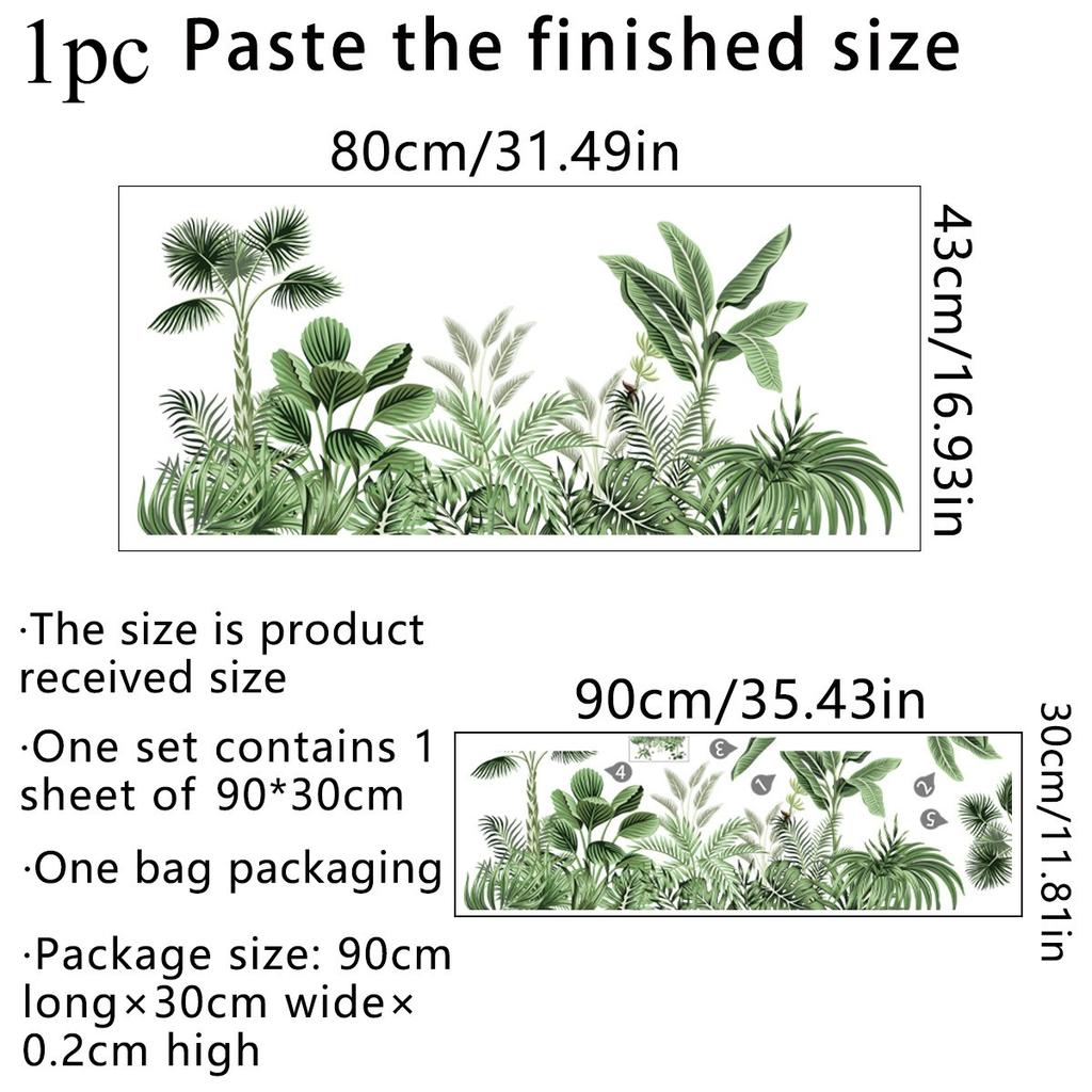Tropical Plant Wall Decal with Monstera and Palm Leaves Large Green Jungle Themed Sticker for Living Room Bedroom and Nursery