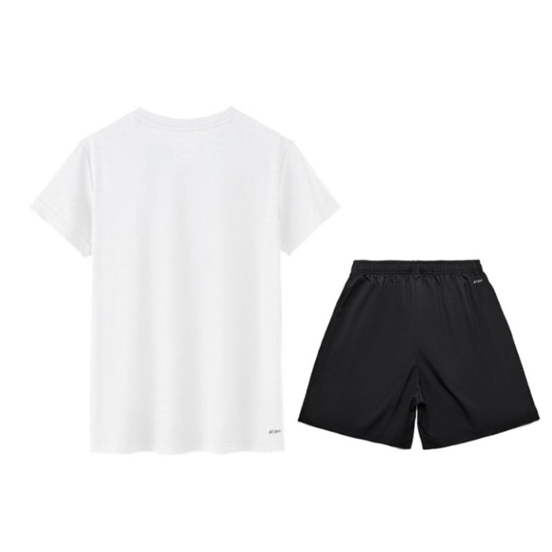 Seria Tenisa Stołowego Li Ning Jednokolorowy T-shirt z dekoltem w serek Oddychający z krótkim rękawem Szorty ze średnim stanem Zestaw sportowy casualowy Zestawy unisex AATV055-2