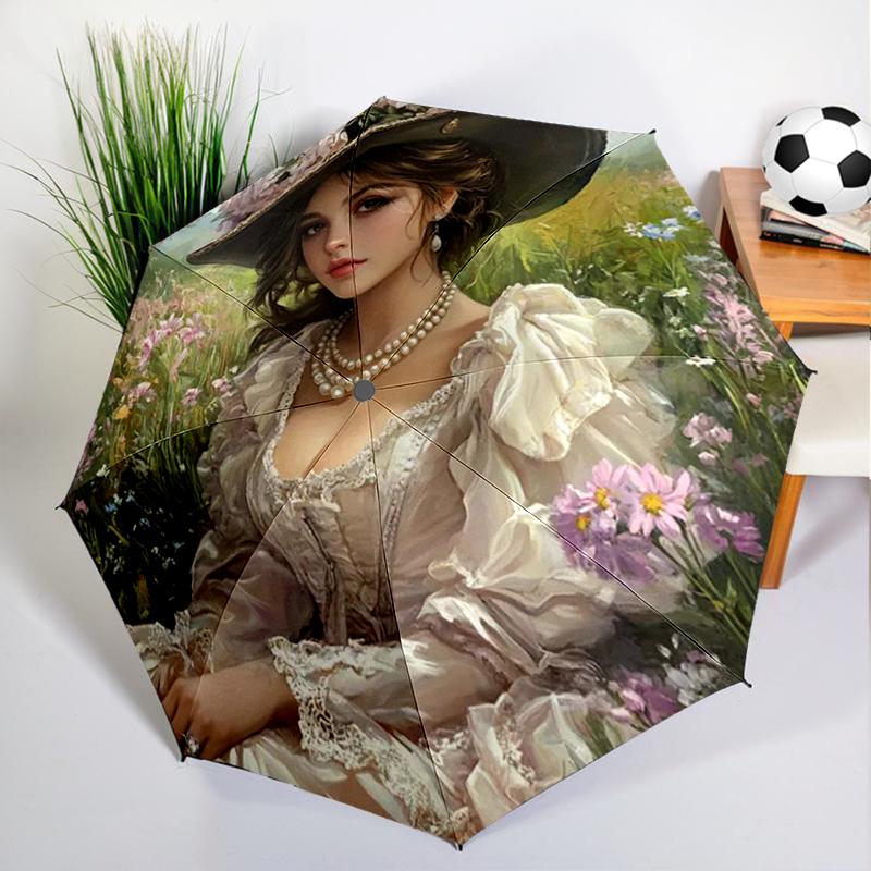 Victorian Tea Time Umbrella Automatic Open/close, Sturdy Iron Frame & 8-Rib Structure, Umbrella for Women & Men, Christmas Gifts