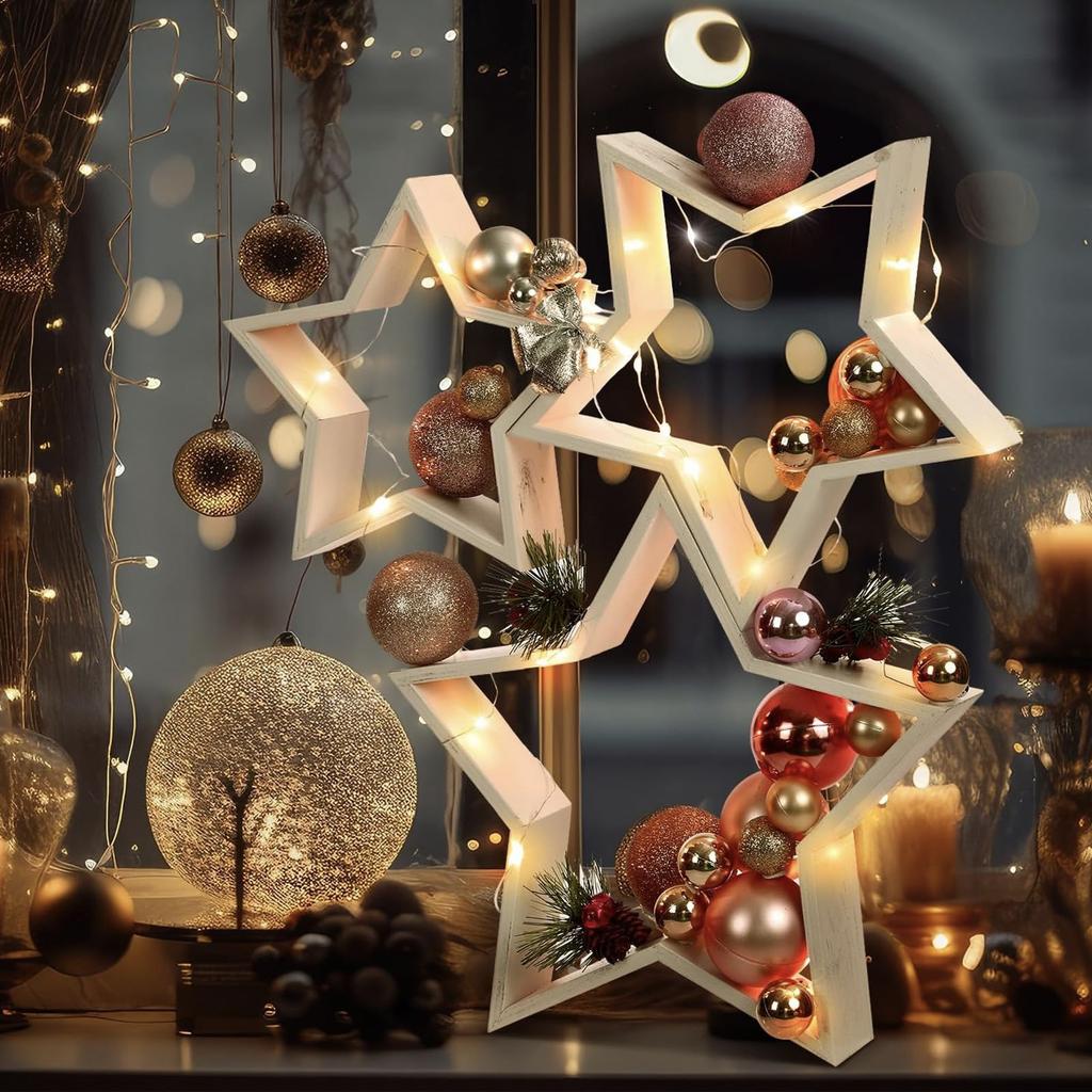 Christmas Decoration Props Ornaments Wooden Five-pointed Star Wall Star Pendant Festive Atmosphere Decoration