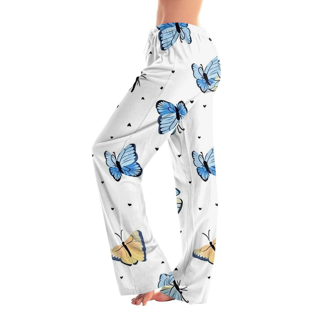 Womens Pajama Pants Sleepwear Casual Drawstring Elastic Waist Pants Comfy Straight Yoga Loose Trousers