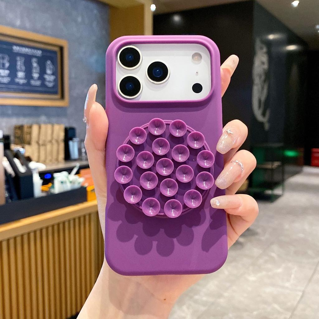 Liquid Silicone 16pro Mobile Phone Case Suction Cup Holder Iphone17 Mobile Phone Case Apple 17pro Portable Protective Case