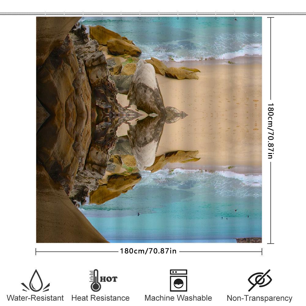 Beach Shower Curtain Coastal Rock Sand Blue Waters Print Home Decoration Decorative Bath Rug 3D Printed Waterproof Fabric Polyes