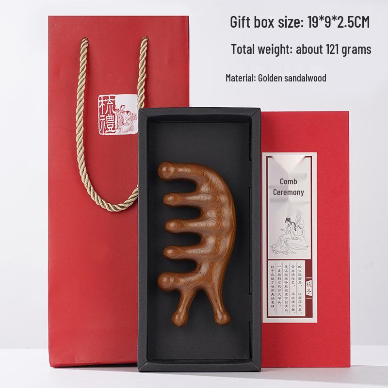 Golden Sandalwood Snail Massage Comb Set: Universal Five-Finger Comb and Portable Meridian Comb Gift Box