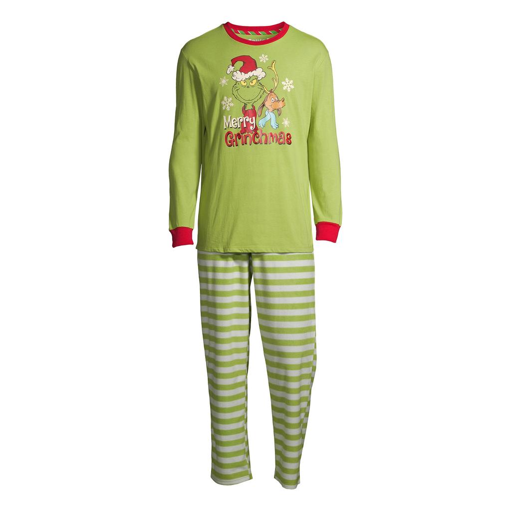 Ensemble de pyjama de Noël à manches longues pour homme avec haut à imprimé graphique et pantalon rayé Vêtements de nuit doux et confortables pour la saison des fêtes