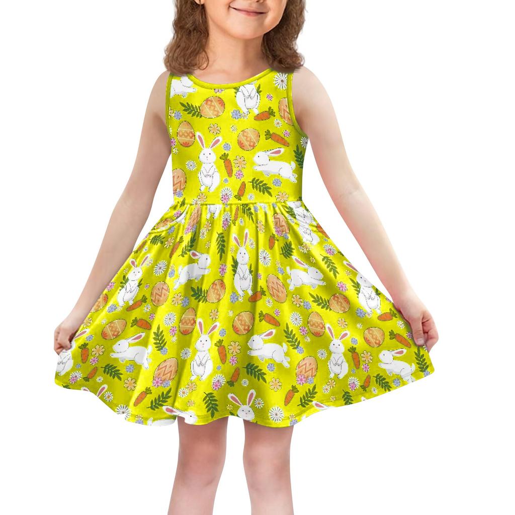 Children's Fashionable Comfortable Casual Sleeveless Easter Print Dress