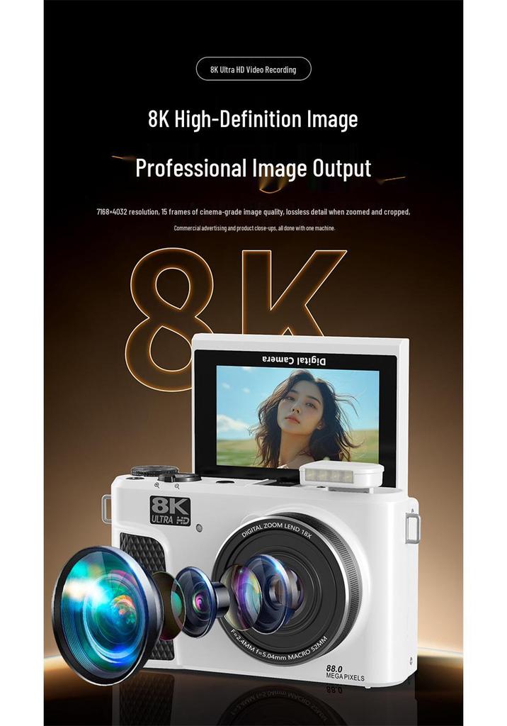 WD300 8K Mirrorless Digital Camera with High Pixels, Flip Screen & WiFi for Mobile Uploads - Perfect for Students and Party Scenes