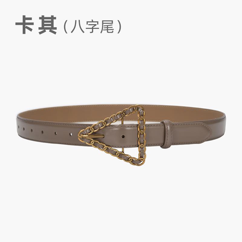 Women'S Belt Retro Triangle Pin Buckle Chain Belt Women'S Decorative Leather Fine Belt Women'S Dress