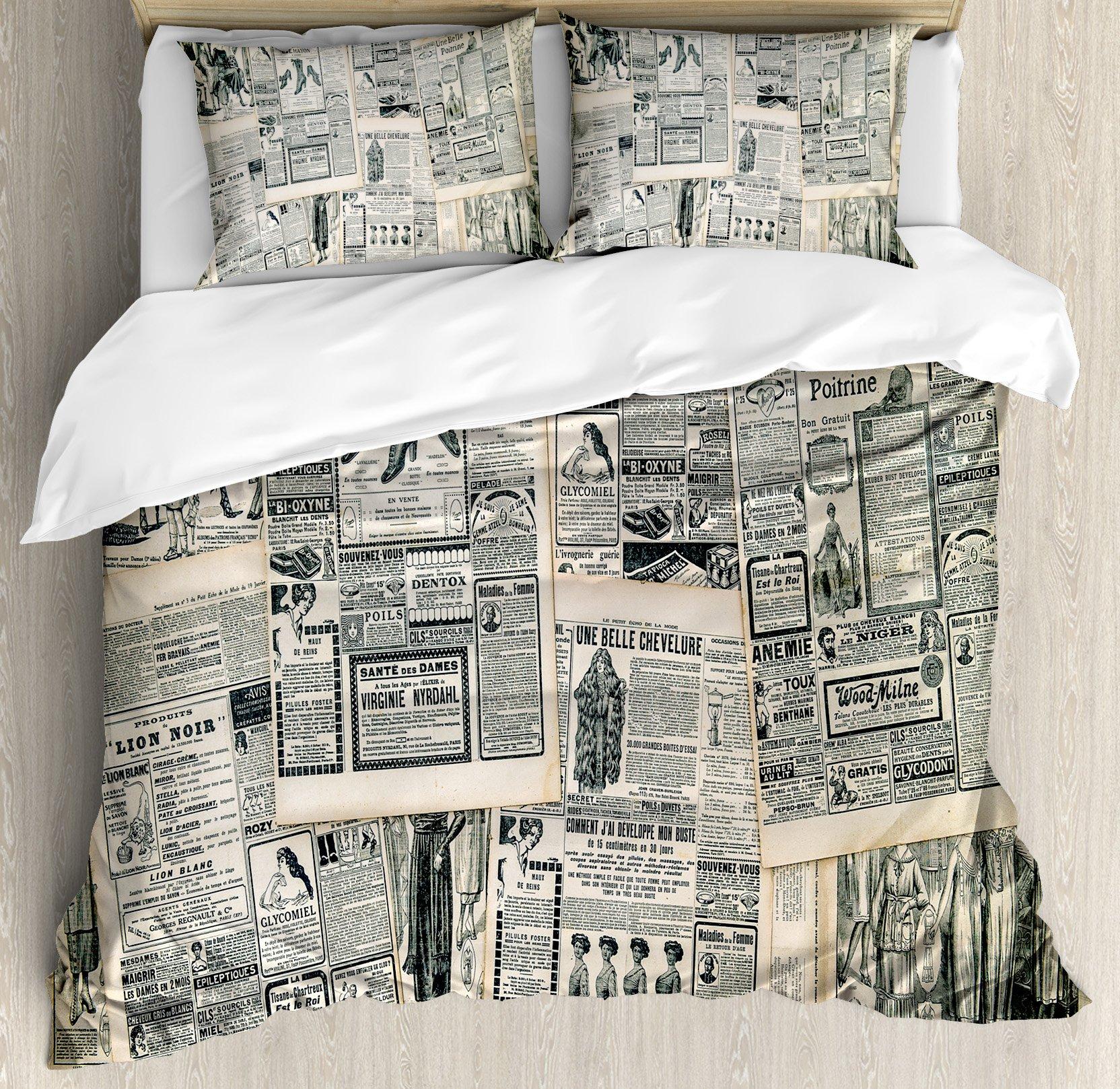 

Old Newspaper Duvet Cover Set Vintage French Bedding Set Brown Quilt Cover For Kids Boys Girls Teens Polyester Comforter Cover EU single(135x200cm)