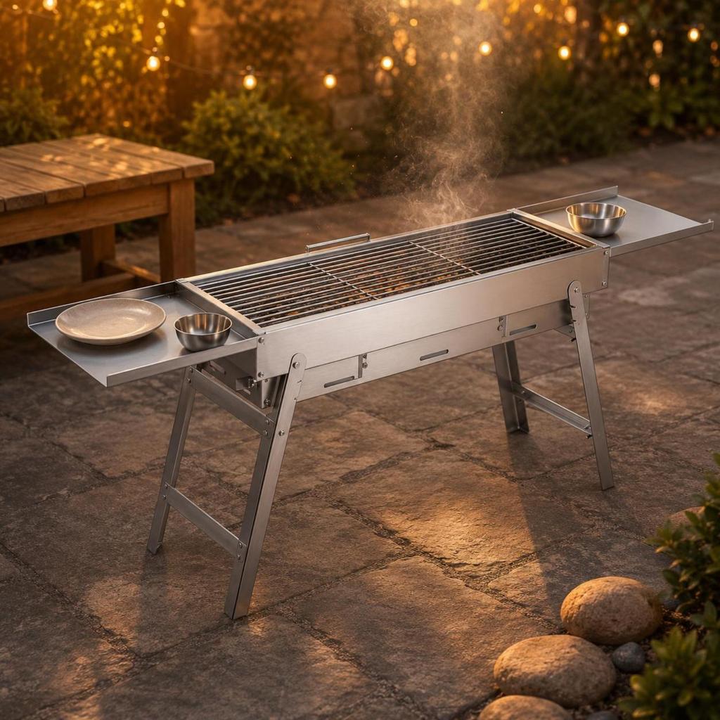 Folding Barbecue Grill Thickened Grilling Unit Accessory Trays Outdoor