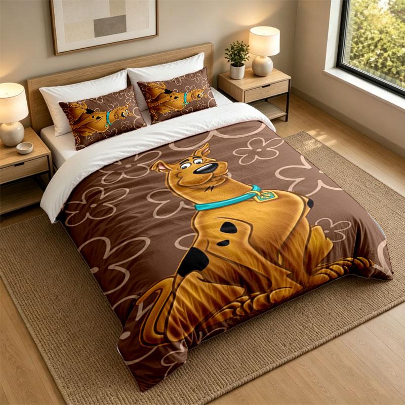 3Pcs Bedding SetScooby-Doo Soft Bed Sheet and Two Pillowcases Home Bedroom Decor