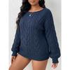 Women Casual Loose Off Shoulder Long Sleeve Cable Knit Pullover Sweater