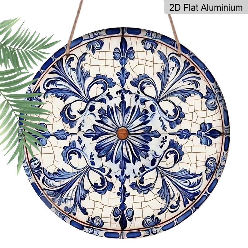 2D Flat Aluminum Sign Vintage Blue Floral Pattern Decorative Sign 7.87 Inches X 7.87 Inches Perfect for Decorating Homes, Porches, Living Rooms, and