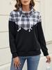 Autumn New Women's Top Printed Long Sleeved Patchwork Round Neck Hooded Pocket Sweatshirt for Women