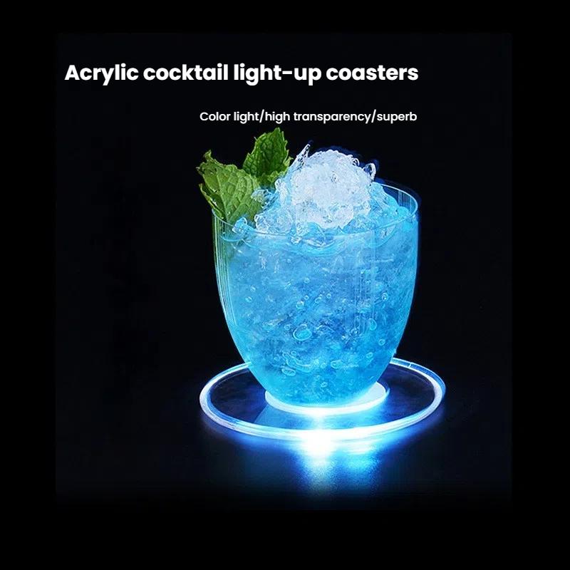 LED Light Cup Mat Acrylic Crystal Drink Coaster Super Thin Cocktail Coaster Bar Mixing Glow Coaster Colorful
