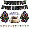 Party Theme Birthday Decor Suit Supplies Set Balloon Banner Cake Topper
