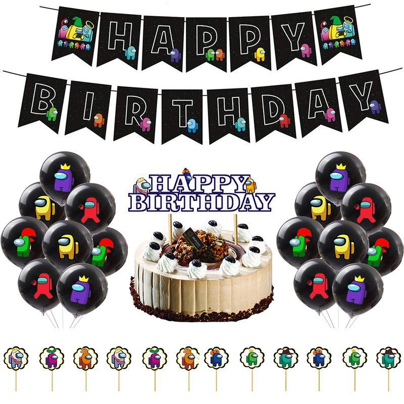 Party Theme Birthday Decor Suit Supplies Set Balloon Banner Cake Topper
