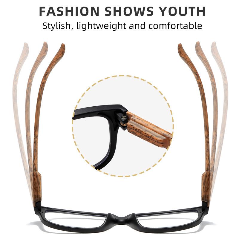 Reading Glasses Fashion Anti-Blue Reading Glasses Retro Wood Grain Legs Spring Hinge Reading Glasses Women