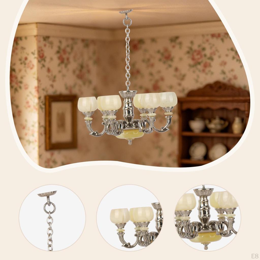 1/12 Dollhouse 6 Arm Chandelier Doll House Accessory Decoration Realistic Micro Landscape Room