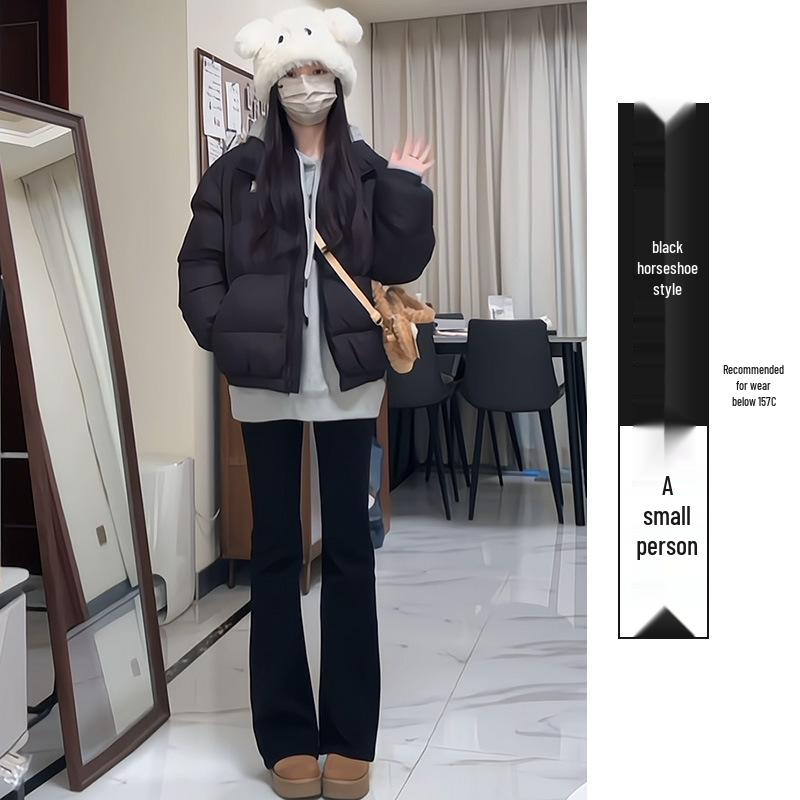 Women's Black Fleece-Lined High-Waisted Slimming Bootcut Flared Pants for Spring/Autumn/Winter