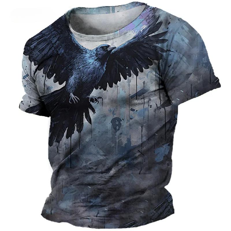 Eagle Pattern Summer Short Sleeve 3D Animal Print Street Tie-dye Loose Casual Men's T-Shirts