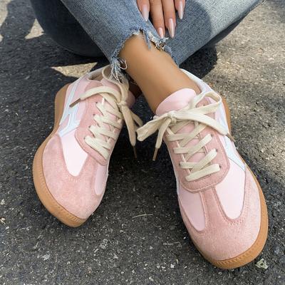 Women Sneakers New Fashion Round Toe Casual Lace Up Shoes for Women Patchwork Retro Outdoor Flat Sneakers Women Zapatos De Mujer