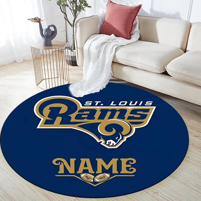 Custom Name,Los Angeles Rams pattern round rug,Carpet Rug for Living Room Bedroom Playroom ,Non-slip Floor Mat,Holiday Gifts and Birthday Gifts.