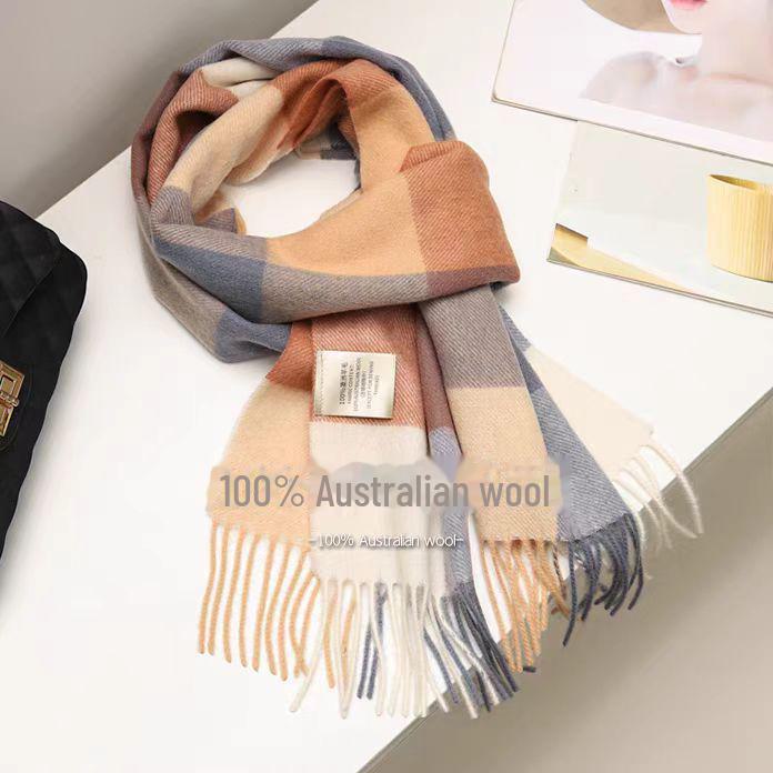 100% Wool Plaid Scarf for Women - Luxury Gift Shawl, Pure Wool Neck Scarf