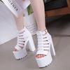 Muffin Dance Runway Thick with Fish Mouth 16cm New 2025 Spring Summer Hate Sky High Heels Sandals 16cm Simple Platform Sandals