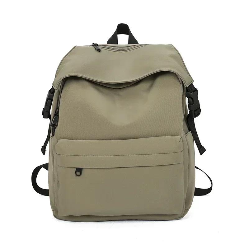 Lässiger Nylon Damen Rucksack mit Reißverschluss solide neue elegante Unisex Schultasche vielseitig