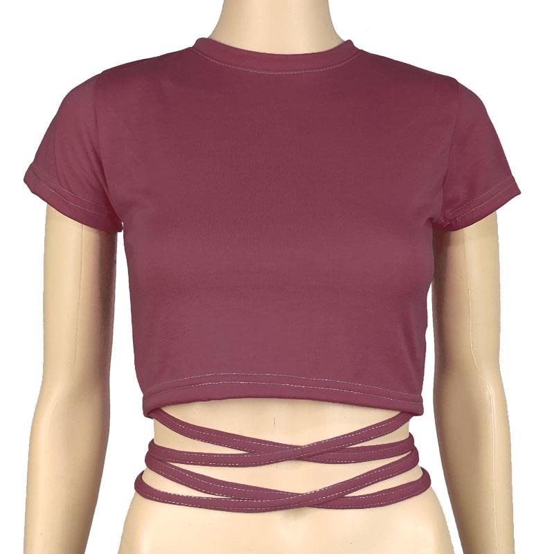 

Trendy European & American Women s Tie-Up Bandage Crop Top - Sexy, Slimming, Short Sleeve L