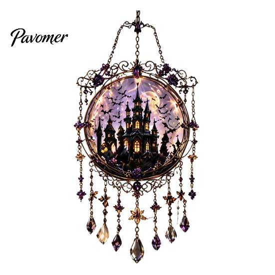 Elegant Craft Gifts Halloween Crystal Window Suncatcher, Acrylic Witch Hanging Wind Chime, Decorative Courtyard Ornaments Ornament for Indoor Outdoor
