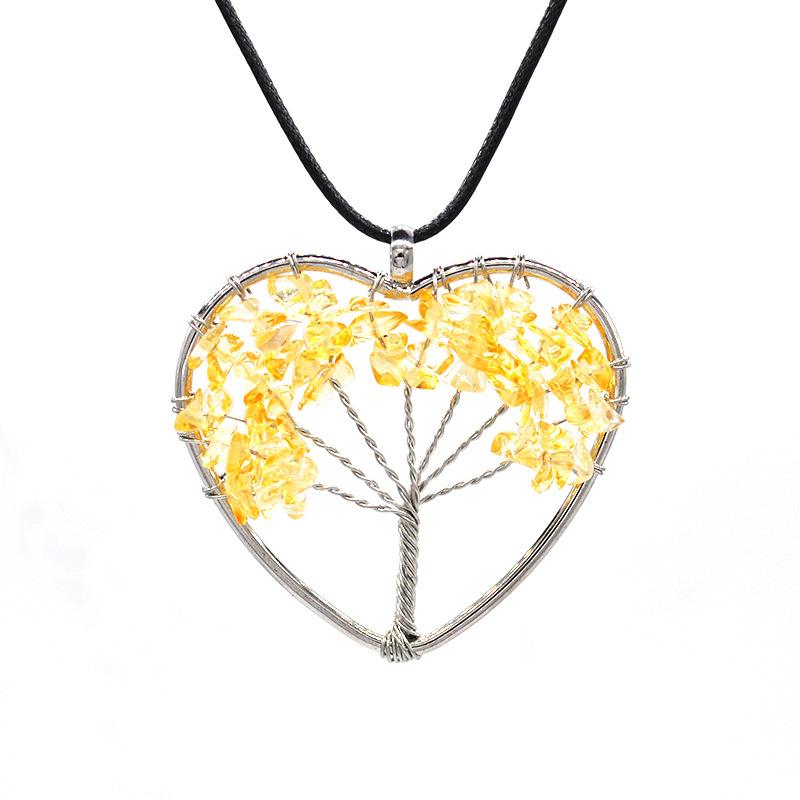 Natural Gravel Crystal Tree Of Life Heart-Shaped Colorful Natural Stone Fortune Tree Love Necklace N38