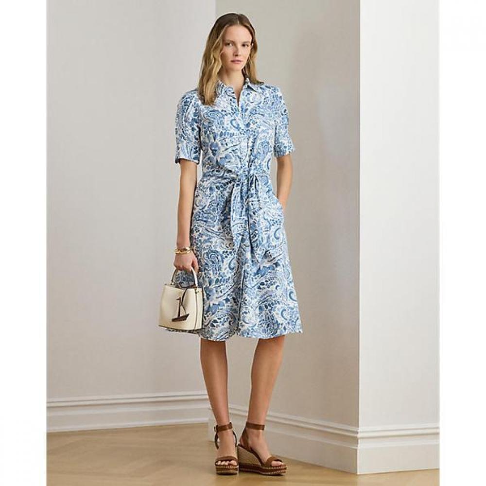 Lauren Ralph Lauren Paisley Tie Front Linen Shirtdress  Wmlrdrss5020071100 0
