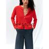 Summer New Women clothes Rib Decorative Layer Golden Breasted round Neck Long sleeve Simple Knitted Outerwear 6427048