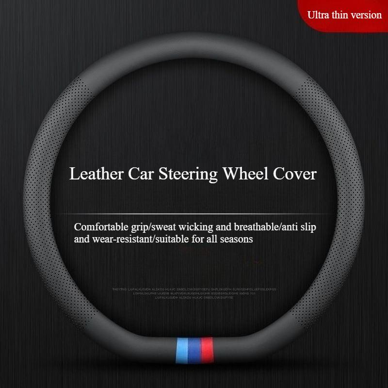 Universal Nappa Leather Car Steering Wheel Cover Breathable Sweat Absorbing Perforated Comfortable Four Season Protective