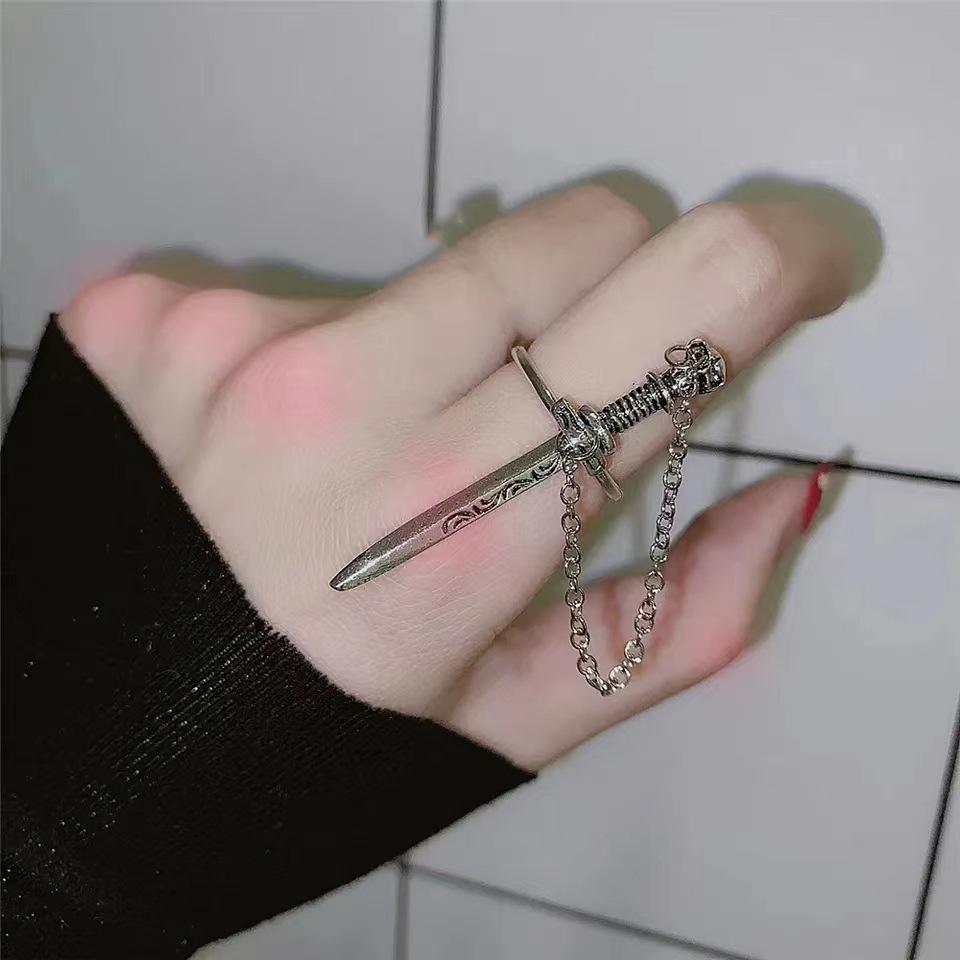 2025 Punk Hip-Hop Sword Cross Rings for Women Men Unisex Skull Chain Pendant Personality Trend Ring Party Jewellery Gift