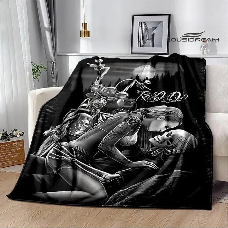 Retro Totenkopf Motorrad bedruckte Decken Picknickdecke Flansch Warme Decke Haus Reise Decken Bettwäsche Geburtstagsgeschenk