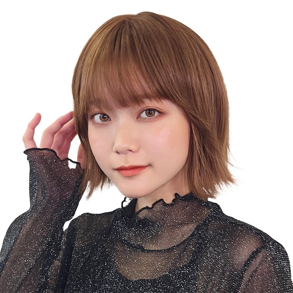 AQUADOLL Bob Wig with Outward Curls, Side Bangs, and Inner Color, High-Tone, Full Wig, One Size Fits Most, JB2 (Orange Tea), wg356JB2