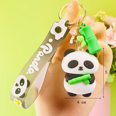 Niedlicher Cartoon-Panda-Schlüsselbund aus Silikon, Tierpuppe, Anhänger, Schlüsselanhänger für Frauen und Männer, Taschenanhänger, Autoschlüsselhalter, Zubehör, Paargeschenk