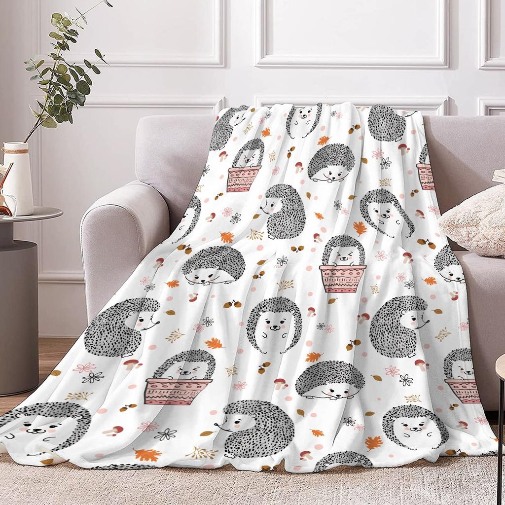 Cartoon Hedgehog Printed Blanket for Sofa Bed Travel Camping Living Room Office Conditioning Blanket for All Seasons Gifts