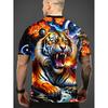 Camiseta Gráfica "Tigre" para Homens e Mulheres - Casual, Estilosa Estampa Animal 3D Manga Curta, Poliéster Streetwear|Estampa Animal Ousada|Tecido Elástico