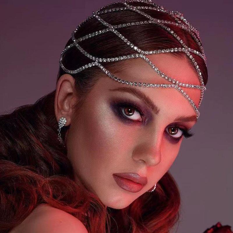 Rhinestone Bridal Forehead Chain Mesh Headpiece