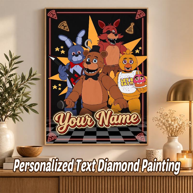 Kit Pittura Diamante 5D Nome Personalizzato Five Nights at Freddy’s Decorazione Artistica Diamante Full Drill Fai da Te