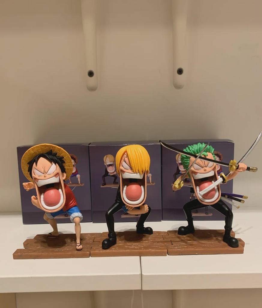 One Piece Q Version Sitting Pose Luffy, Zoro, Sanji Figures - Trendy Play Doll Model Toy Ornament
