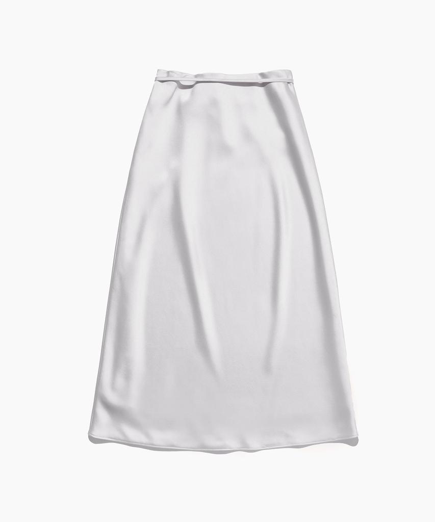 Tudment Satin Long Skirt_Light Gray