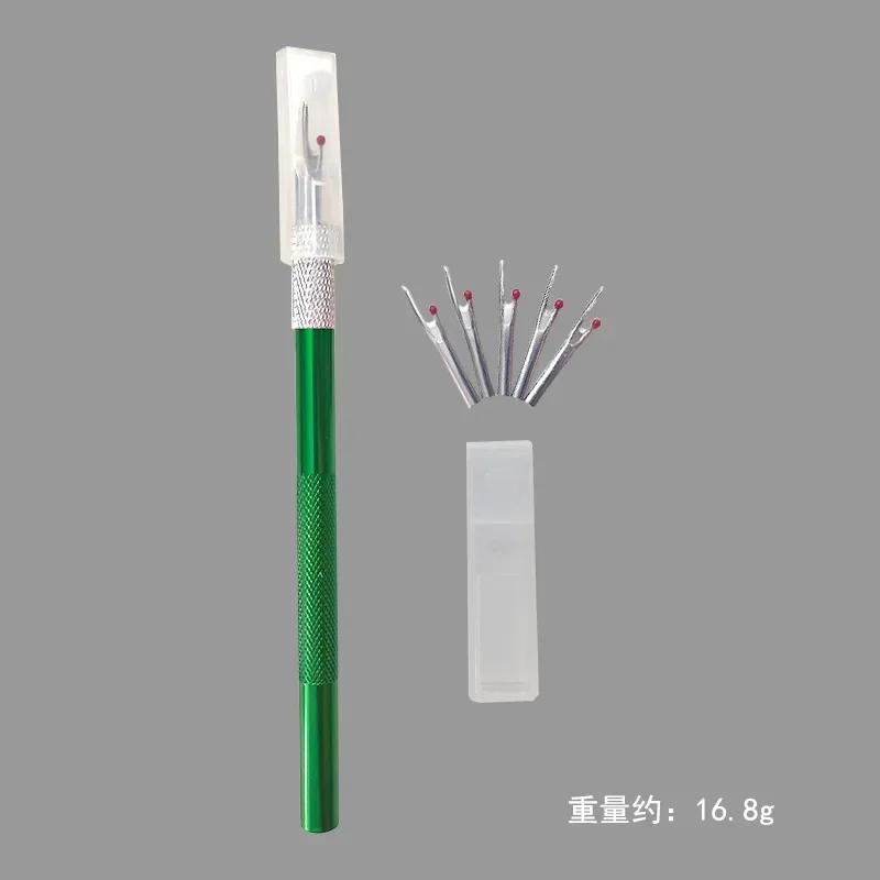 1Pcs Thread Cutter with 5Pcs Replacement Blade Aluminum Alloy Handle Stitch Unpicker Embroidery Thread Remover DIY Sewing Tools