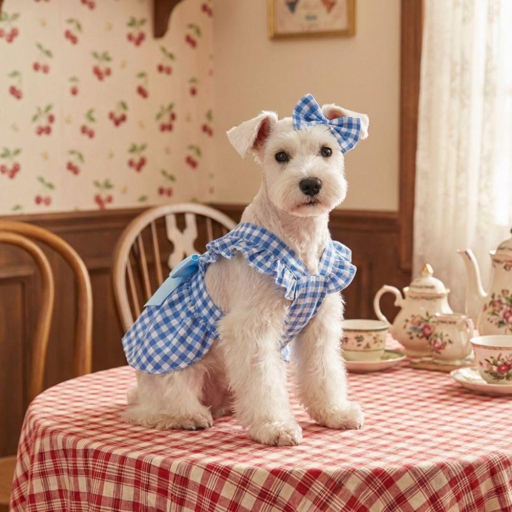 Bow Headband Cat Dog Princess Dress Polka Dots Printing Pet Dress Cute Pet Skirts  Spring Summer